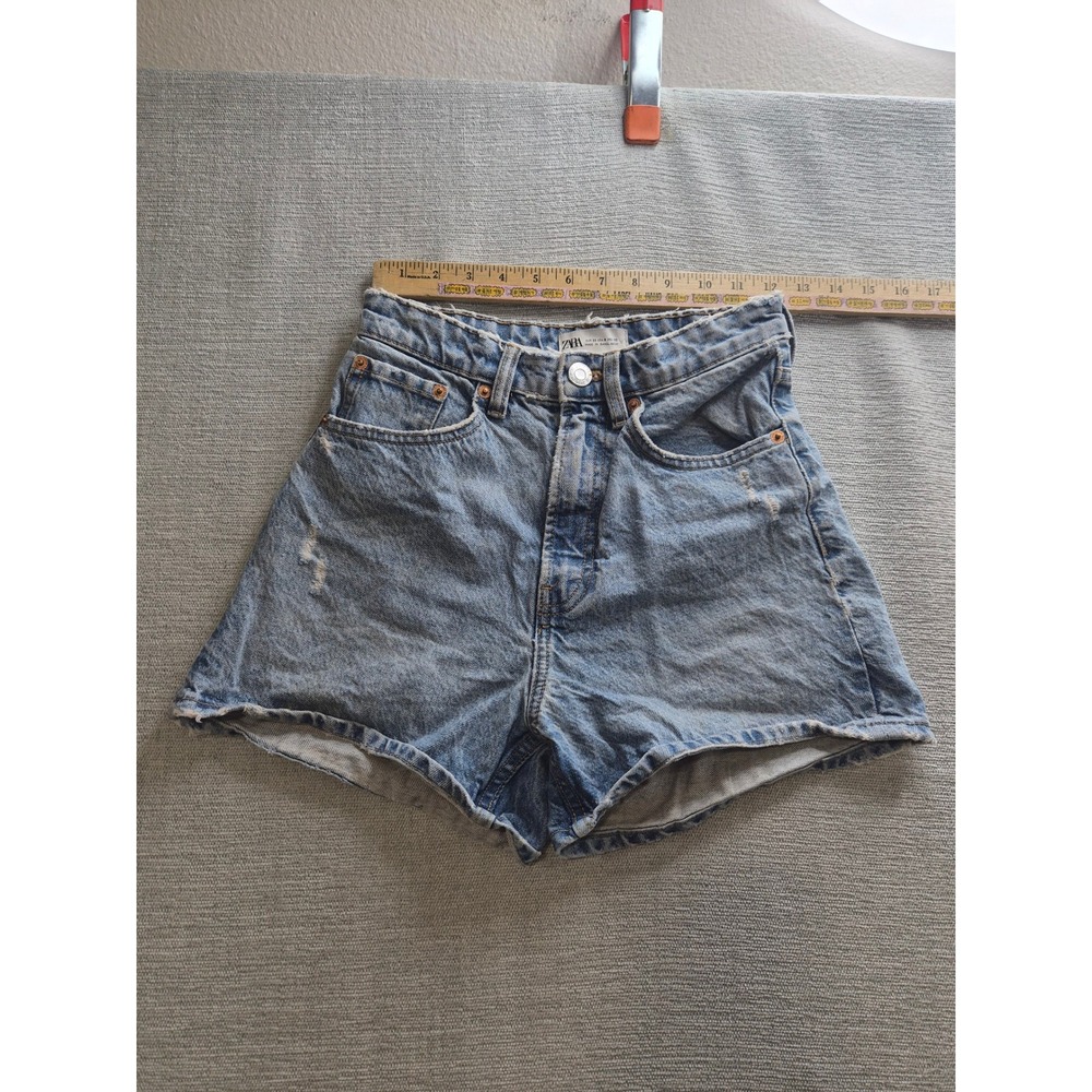 Zara Mom Shorts Womens 0 Blue Denim Cotton Medium Wash Distressed Streetwear